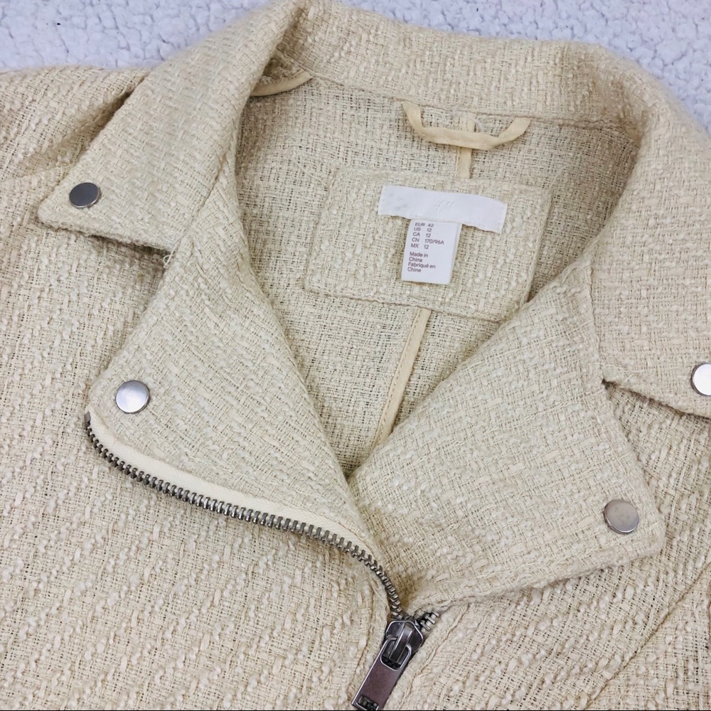 H&M Tweed Jacket Cream w/ Silver Zippers - Picture 3 of 5
